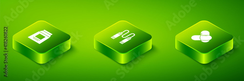 Set Isometric Jump rope, Sports nutrition and icon. Vector.