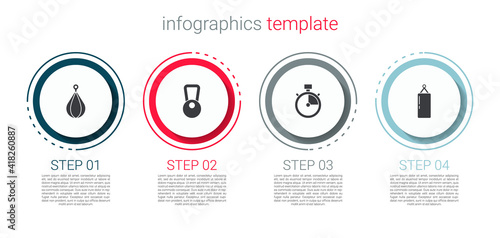 Set Punching bag, Kettlebell, Stopwatch and . Business infographic template. Vector.