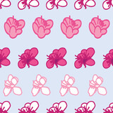 Vector pastel blue background pink, purple white magnolia flowers, liberty, Seamless pattern background