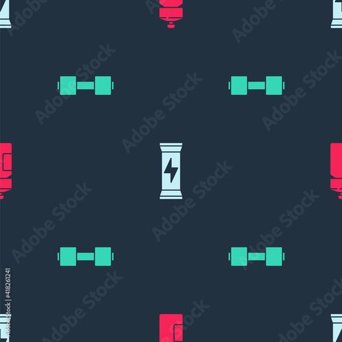 Set Fitness shaker, Sports nutrition and Dumbbell on seamless pattern. Vector.