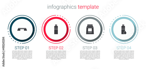 Set Step platform, Fitness shaker, Sports nutrition and . Business infographic template. Vector.