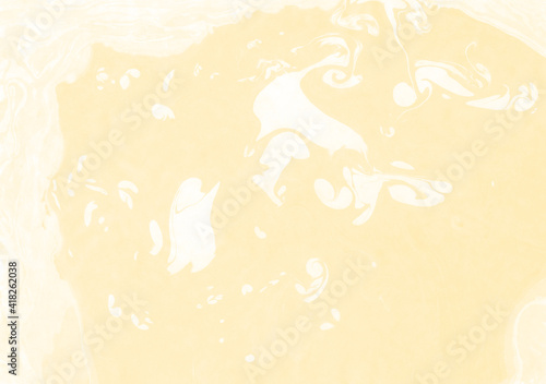 Abstract artsy backdrop. Decorative golden yellow acrylic marble texture. Eco-friendly theme  festive brand  creative poster. Marbling background. Liquid ink on wet surface. Light yellow marbled paper