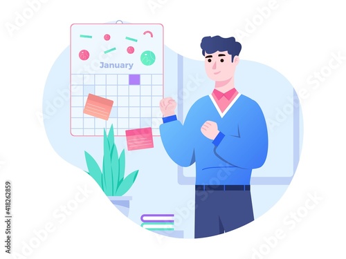Illustration Vector Graphic of Insurance, insurance agents are excited and make plans on the calendar. Perfect for website, landing page, web, app, and banner.