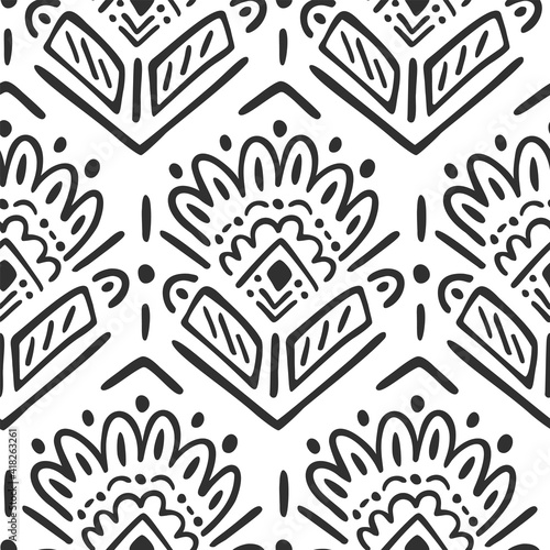 Flower Pattern in Black and White - Seamless Vector Background