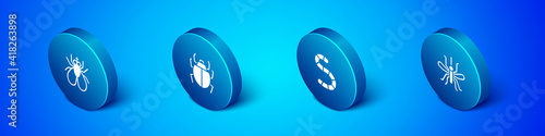 Set Isometric Insect fly, Worm, Mosquito and Mite icon. Vector.