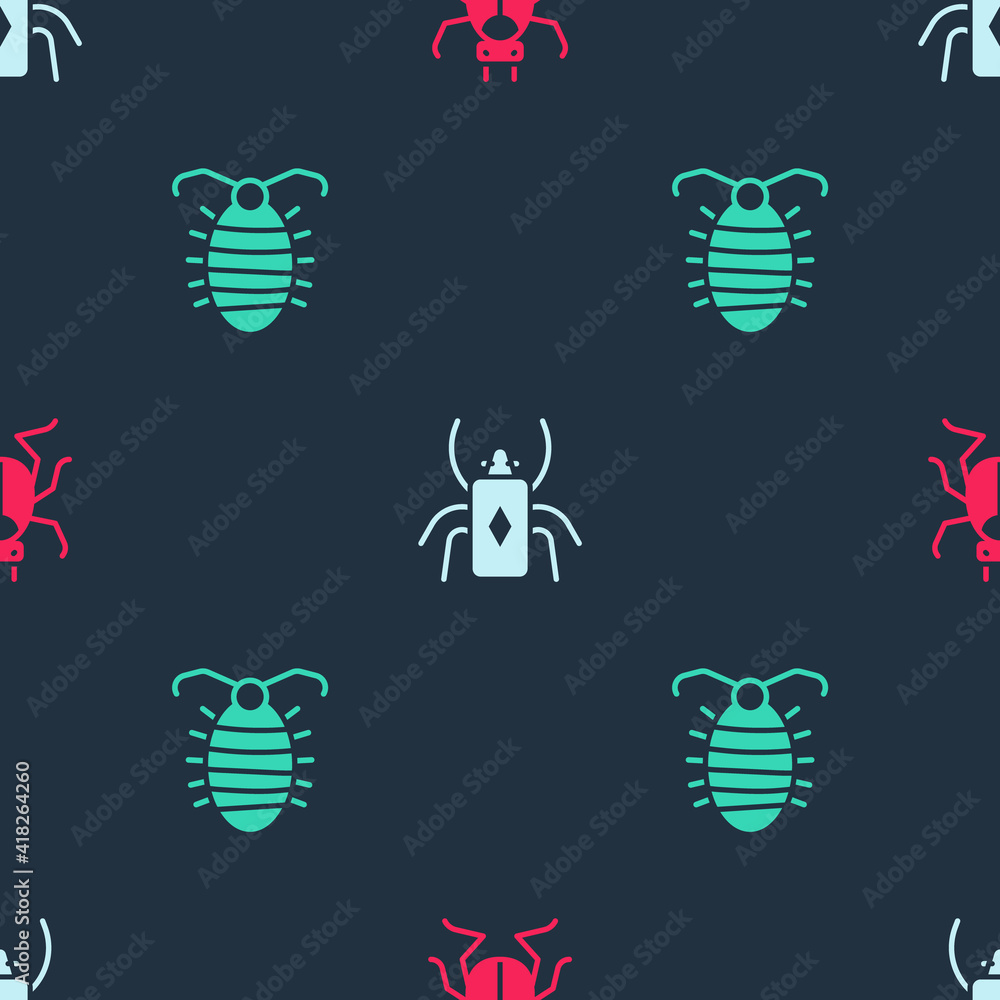 Set Beetle bug, and Larva insect on seamless pattern. Vector. Set Beetle bug, and Larva insect on seamless pattern. Vector.