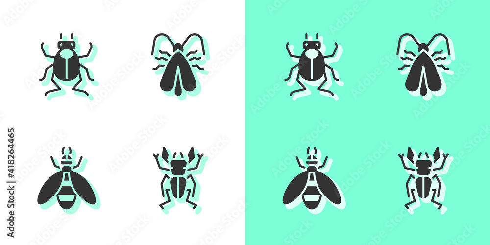 Set Beetle deer, bug, and Clothes moth icon. Vector. Set Beetle deer, bug, and Clothes moth icon. Vector.