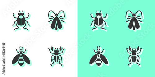 Set Beetle deer, bug, and Clothes moth icon. Vector.