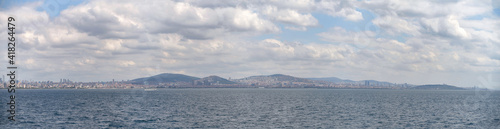 Panorama of Asian part of Istanbul Turkey. View from sea of the megapolis seashore