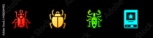 Set Beetle bug, Mite, deer and Book about insect icon. Vector.