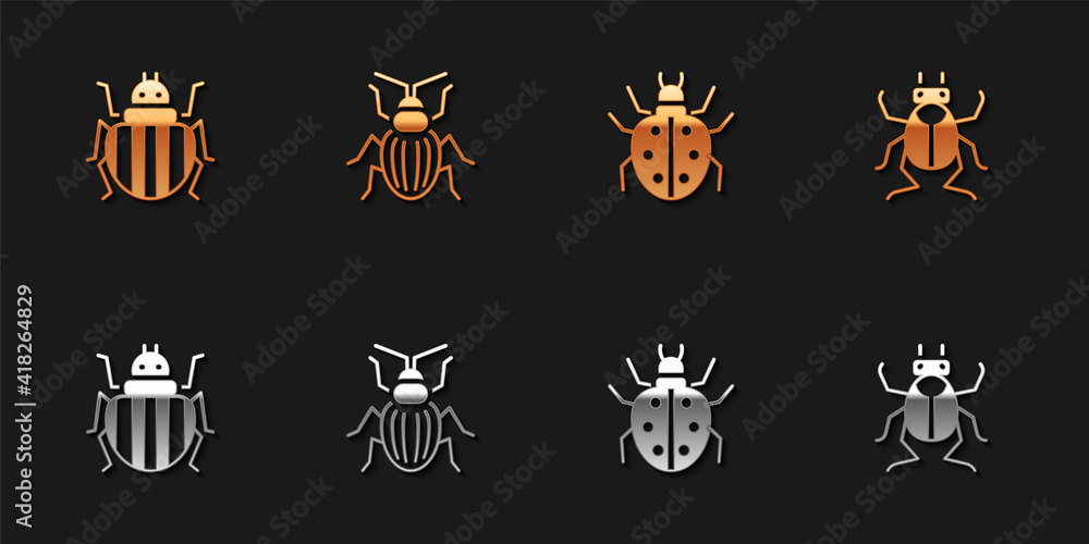 Set Colorado beetle, Chafer, Mite and Beetle bug icon. Vector.