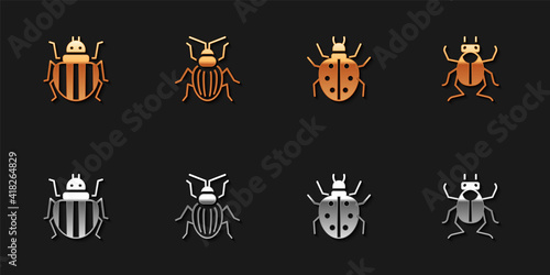 Set Colorado beetle, Chafer, Mite and Beetle bug icon. Vector.