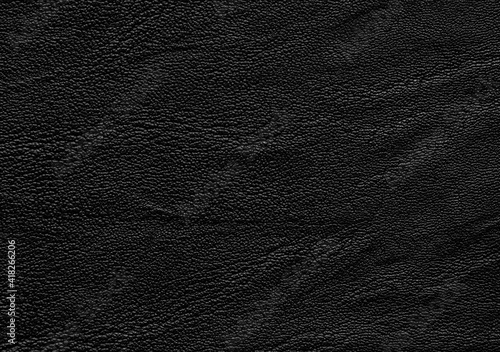 Black genuine leather texture background.