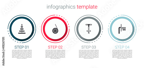 Set Pyramid toy, Yoyo, Pogo stick jumping and Basketball backboard. Business infographic template. Vector.