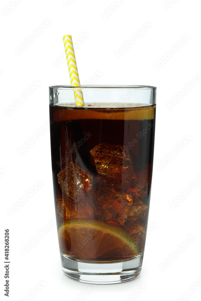 Glass of Cuba Libre isolated on white background