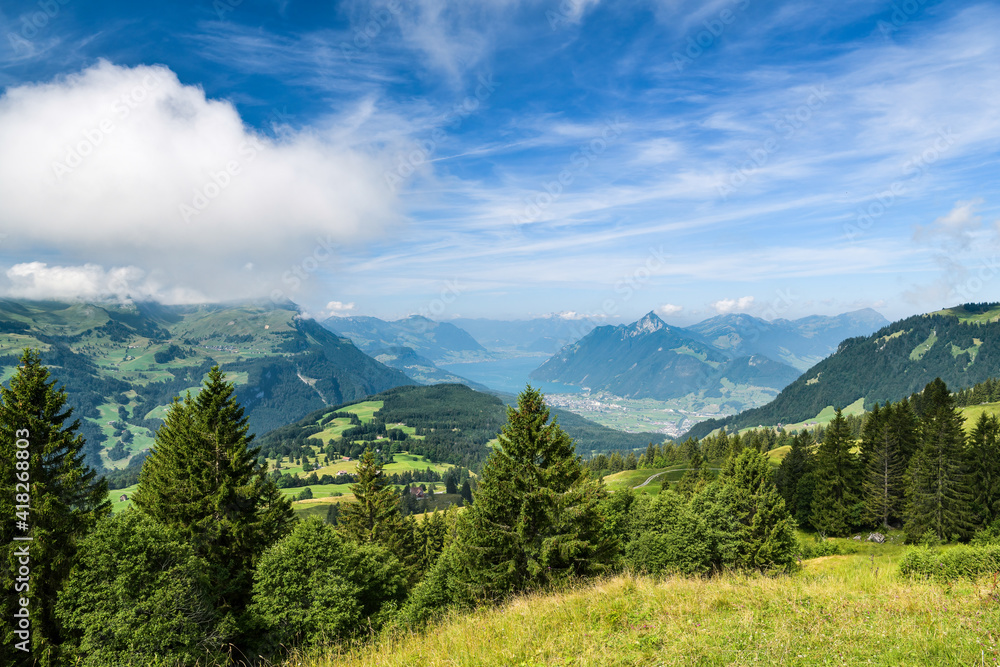 Beautiful views on Lake Lucerne and Swiss Alps from as seen from Hoch Ybrig