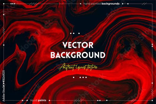 Fluid art texture. Abstract background with swirling paint effect. Liquid acrylic picture that flows and splashes. Mixed paints for baner or wallpaper. Black, red and orange overflowing colors