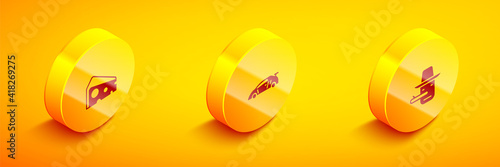 Set Isometric Cheese, Sport racing car and Pinocchio icon. Vector.