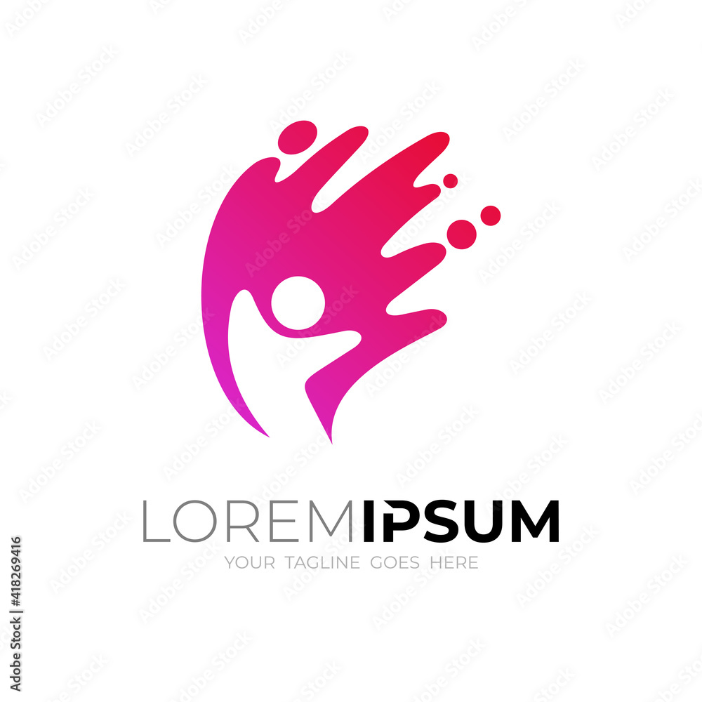 Obraz premium People charity logo with paint design combination, red color 