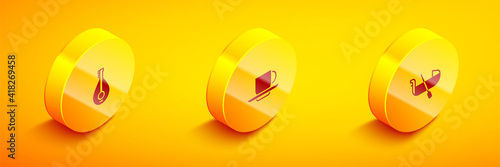 Set Isometric Mandolin, Coffee cup and Gondola icon. Vector.