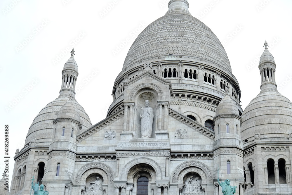 A closeup on the Sacré-Coeur a church on the top of Montmartre. Paris, july 2020.