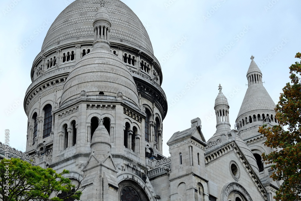 A closeup on the Sacré-Coeur a church on the top of Montmartre. Paris, july 2020.