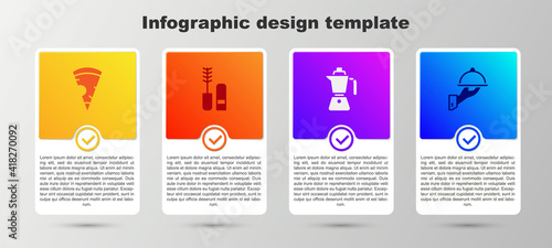 Set Slice of pizza, Mascara brush, Coffee moca pot and Covered with tray food. Business infographic template. Vector.
