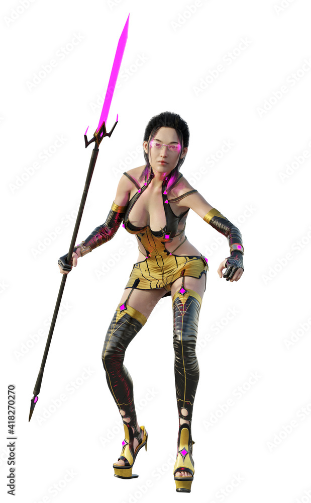 Attraktive junge Frau im futuristischen Outfit, Freisteller Attraktive junge Frau im futuristischen Outfit, Freisteller