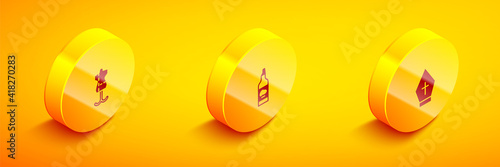 Set Isometric Mannequin, Bottle of olive oil and Pope hat icon. Vector.
