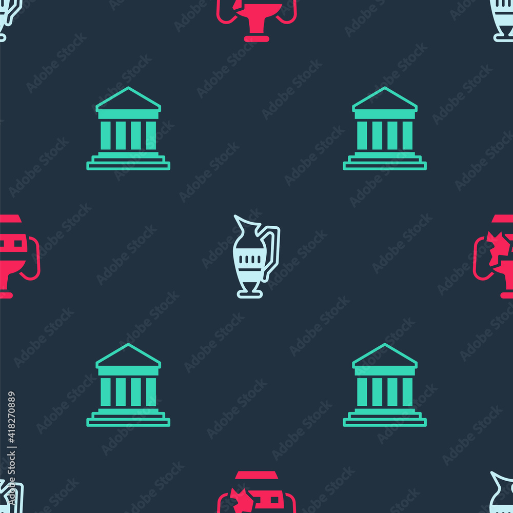 Set Broken amphorae, Ancient and Parthenon on seamless pattern. Vector.
