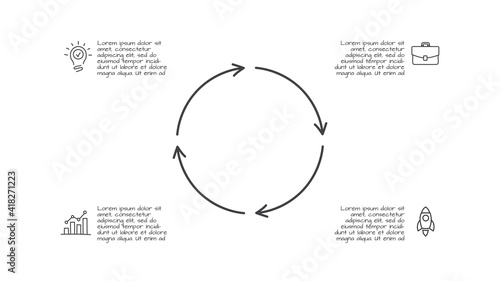 Doodle cycle infographic elements with 4 options. Hand drawn icons. Thin line illustration