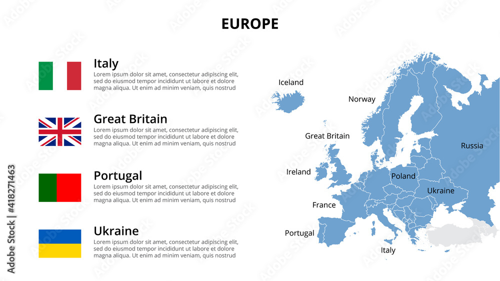 Europe vector map infographic template divided by countries. Slide presentation