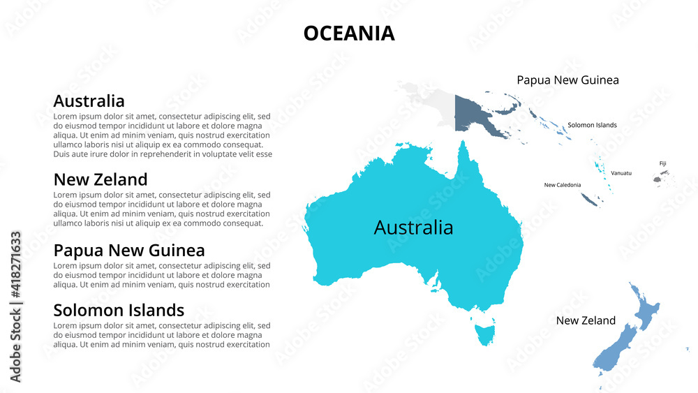 Fototapeta Oceania vector map infographic template divided by countries. Slide presentation