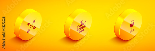 Set Isometric Crossed arrows, Ancient amphorae and Wine glass icon. Vector.