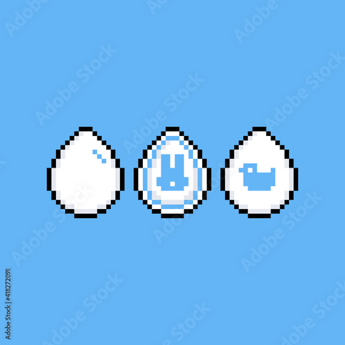 Pixel art set of egg icon.