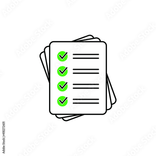 Checklist icon for web with green check boxes isolated on white background.