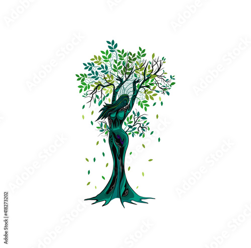 dryad tree vector illustrations, human tree, woman monsters.