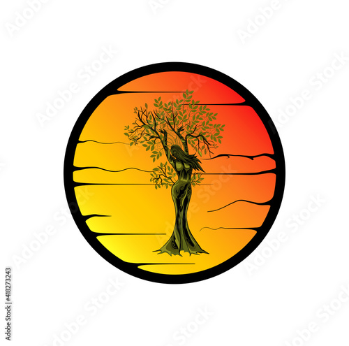 human tree with a moon logo design