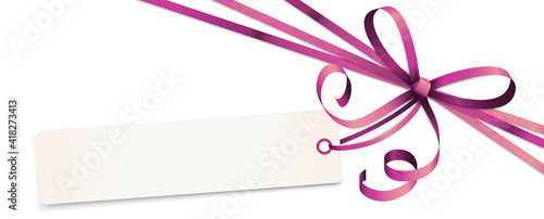 pink colored ribbon bow with hang tag
