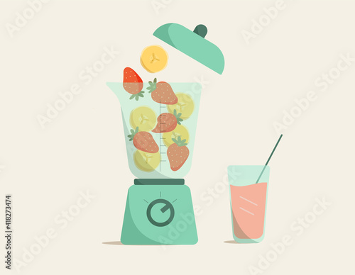 Fresh smoothies with banana and strawberry