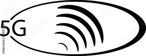 the fifth generation communication standard logo in black and white. 5G