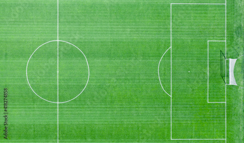 Soccer field with white markings. Top view.