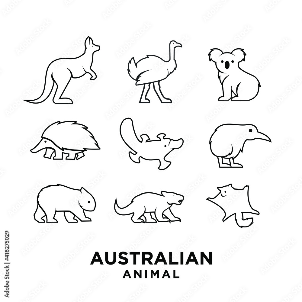 Fototapeta premium collection outline Australian black animal silhouette logo icon design