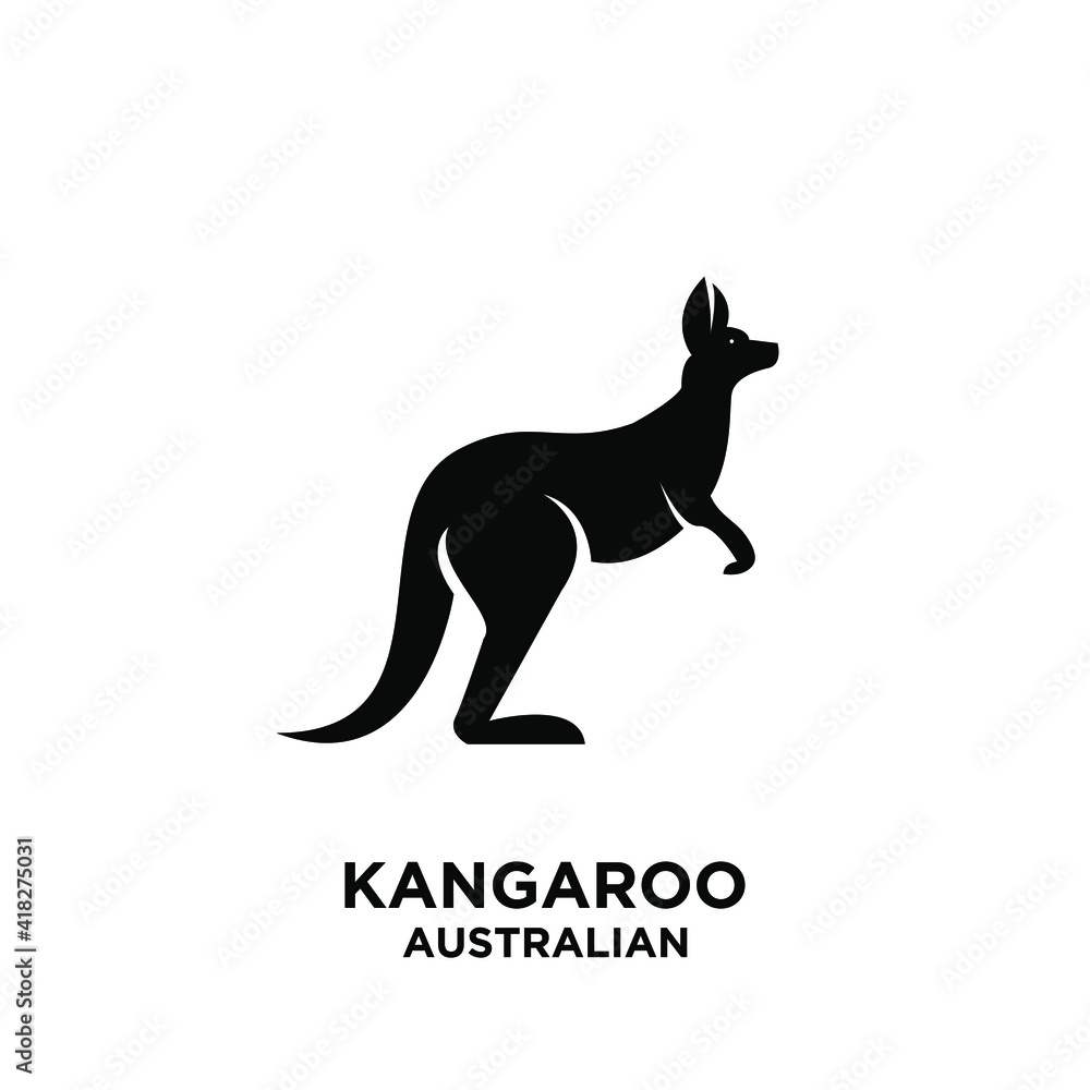 australian kangaroo vector black silhouette logo icon illustration design isolated white background