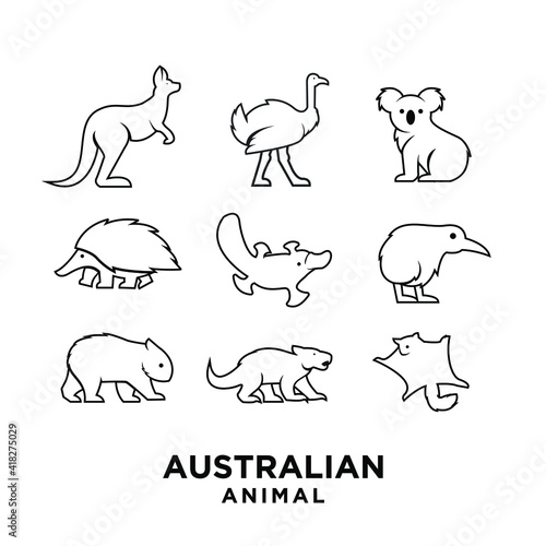 collection outline Australian black animal silhouette logo icon design
