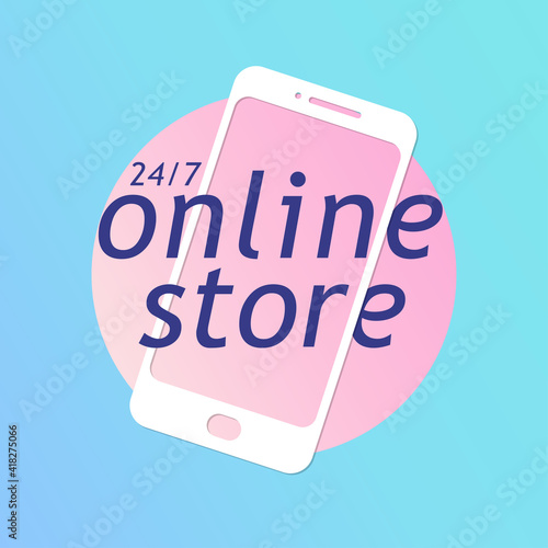 Online store vector template illustration. 24 7 online shopping landing page. E-commerce design