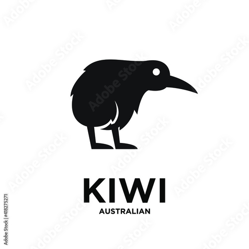 Australian kiwi bird animal vector black silhouette logo icon illustration design white background