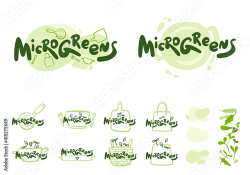 Microgreens or baby greens , lettering, logo,illustration objects