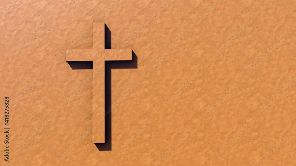 Concept or conceptual clay christian cross on an argil background. 3d illustration metaphor for God, Christ, Christianity, religious, faith, holy, spiritual, Jesus, belief or resurection