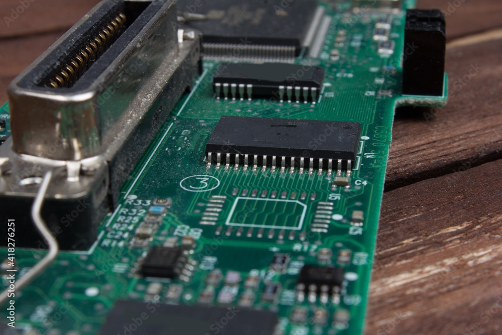 Printed circuit board PCB , a surface-mount technology SMT that connects microchips Printed circuit board PCB , a surface-mount technology SMT that connects microchips